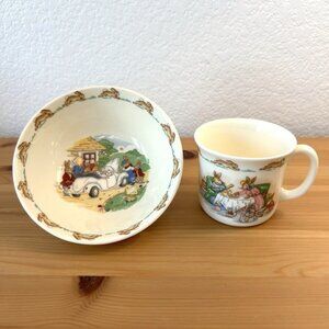 Royal Doulton Bunnykins Cup Bowl Gas station & Tea Party Set of 2 No Chip